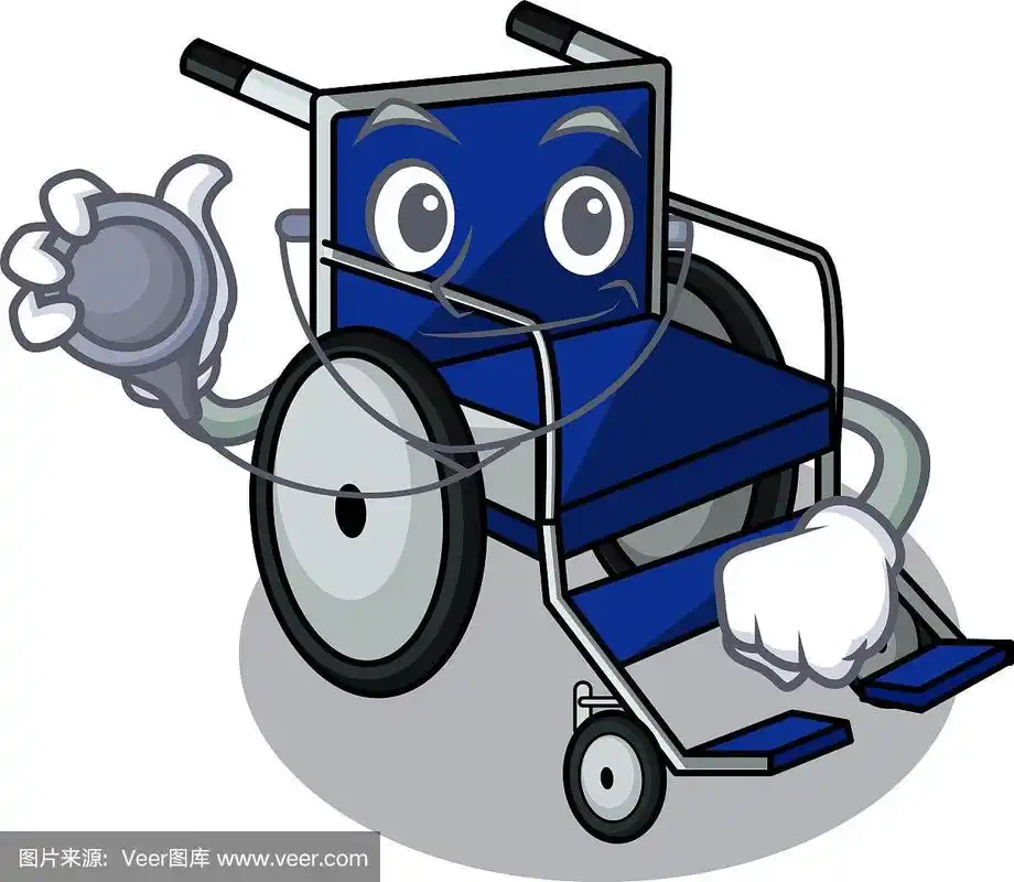 医生轮椅孤立在卡通中
