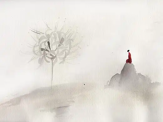 禅意画彼岸花僧人禅佛渡渡我思考意境插画