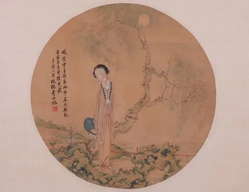 费丹旭仕女绢本团扇