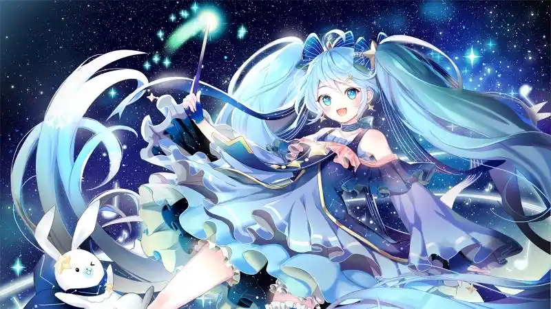 雪初音星空4k高清动漫壁纸5120x1440