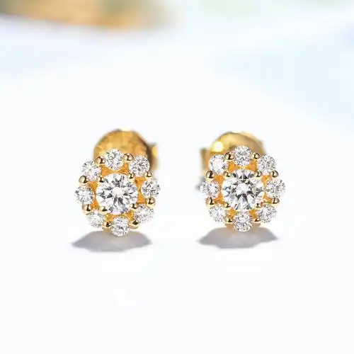 宝石矿工 18k黄金钻石耳钉 小清新小巧耳环au750白金玫瑰金真钻