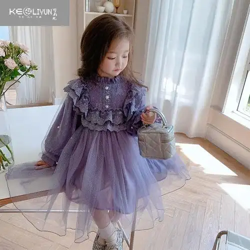 可莉允韩国童装女童连衣裙洋气宝宝紫色加绒公主裙女孩网红蓬蓬纱裙