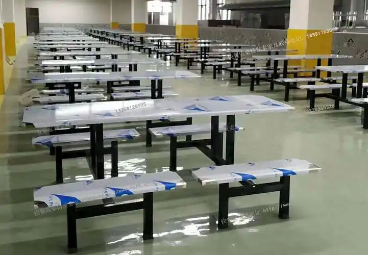 八人位连体食堂餐桌椅详情食堂玻璃钢八人连体 .