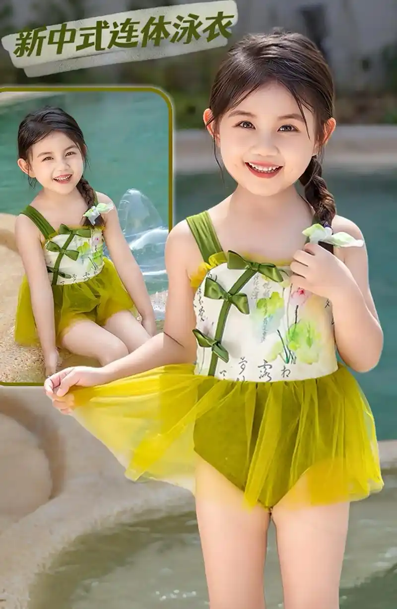 女童新中式连体泳衣,太美了吧