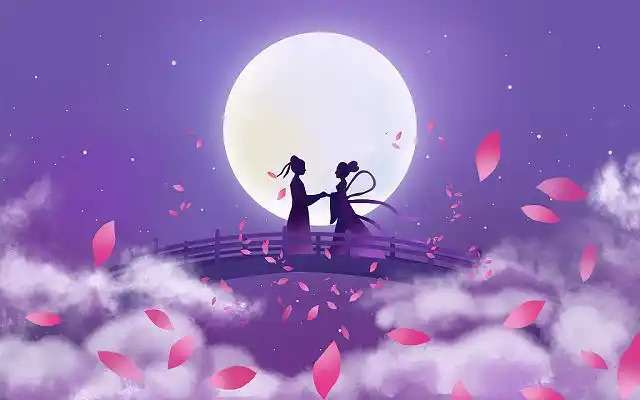 七夕节牛郎织女少女古风免扣psd素材水印彩色卡通手绘中国传统七夕节