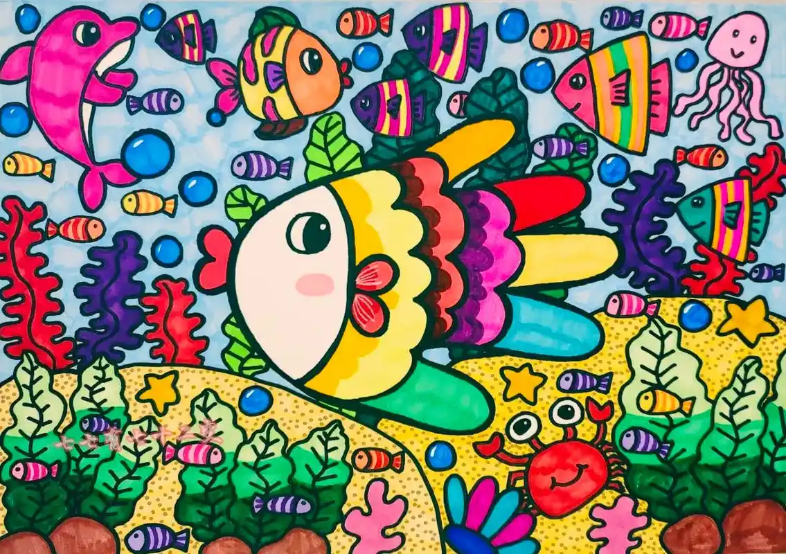 手掌画《海底世界》,好多鱼呀,快来试试吧.#创作灵感  手掌 - 抖音