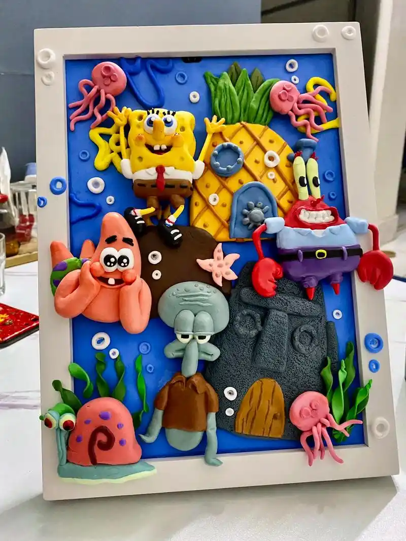 老妹的超轻粘土作品.#超轻粘土手工 海绵宝宝#创意美术 #手 - 抖音