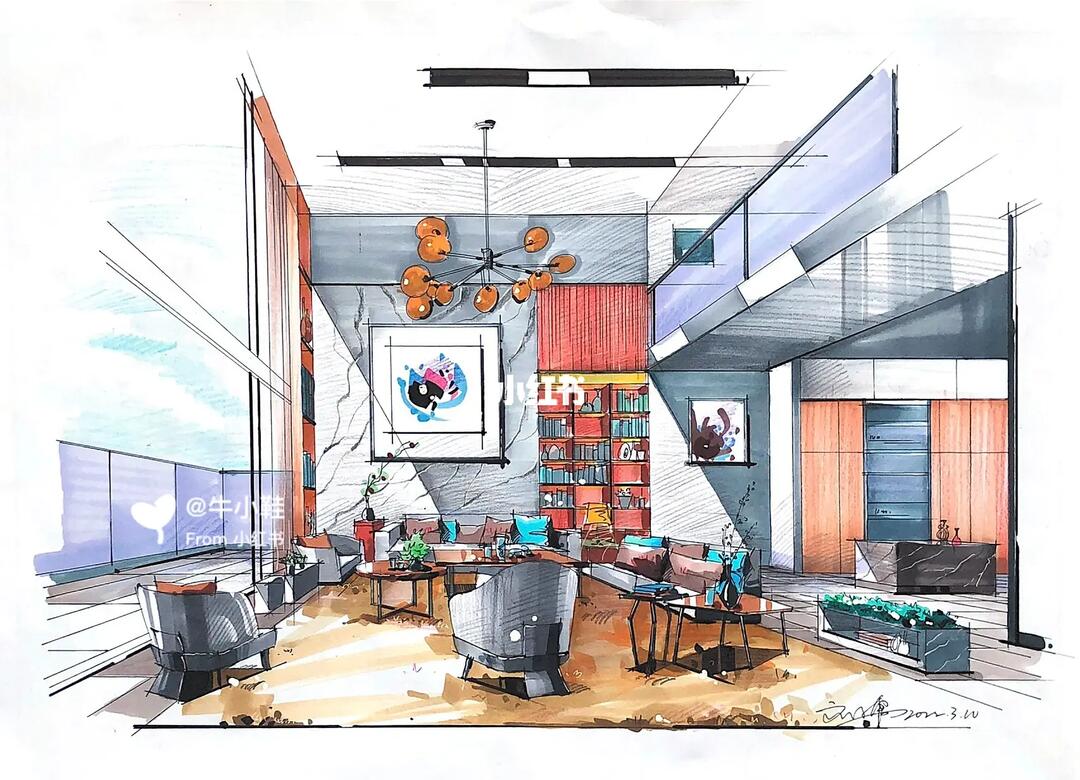 室内设计马克笔手绘效果图「客厅」