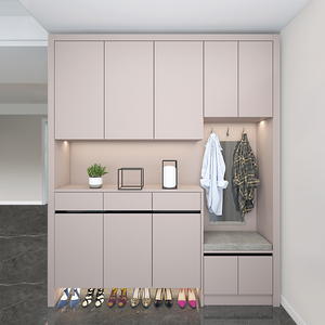 家用门口门厅储物鞋柜带换鞋凳镜子组合一体多功能可坐挂衣帽柜a