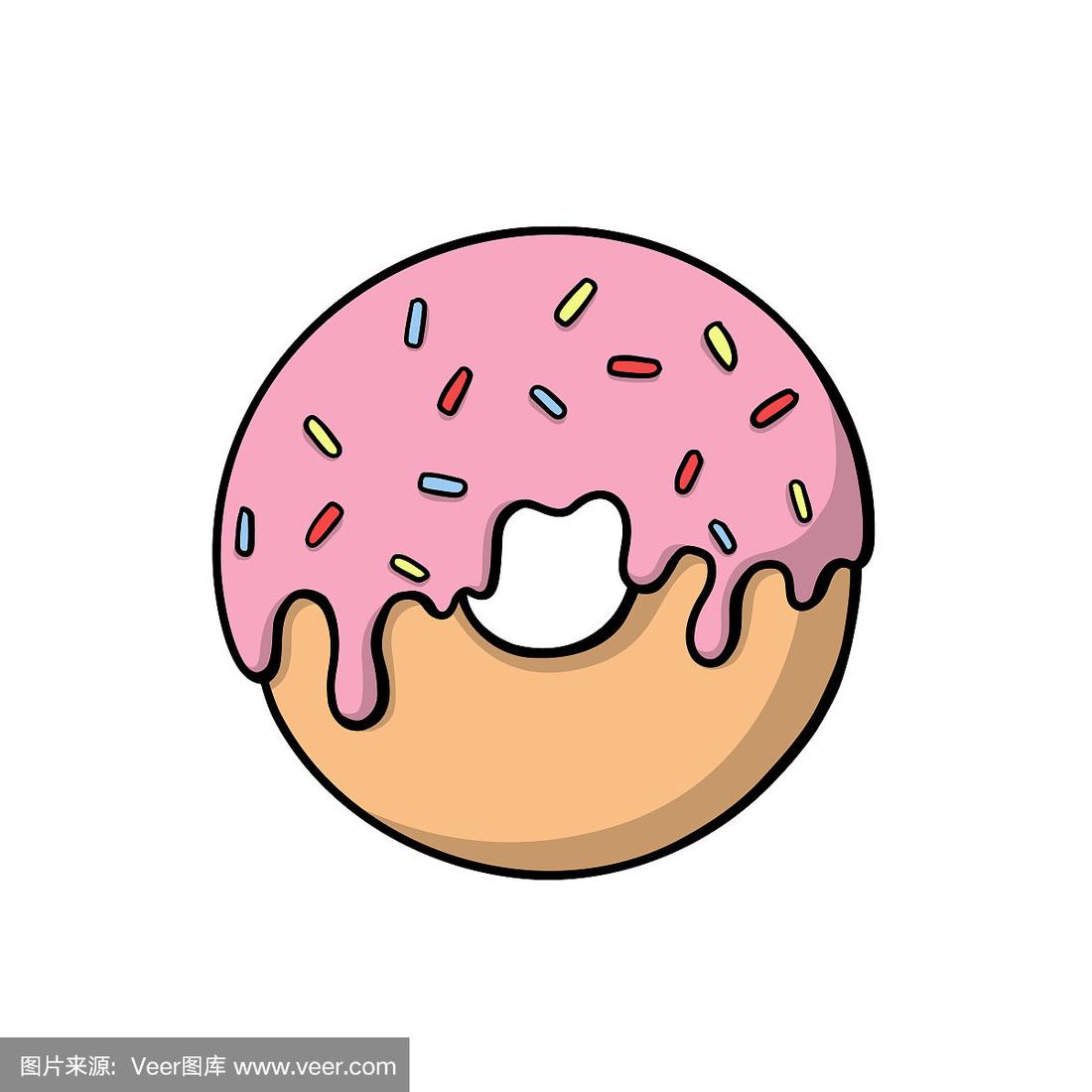 有彩虹糖屑的甜甜圈.可爱的矢量图