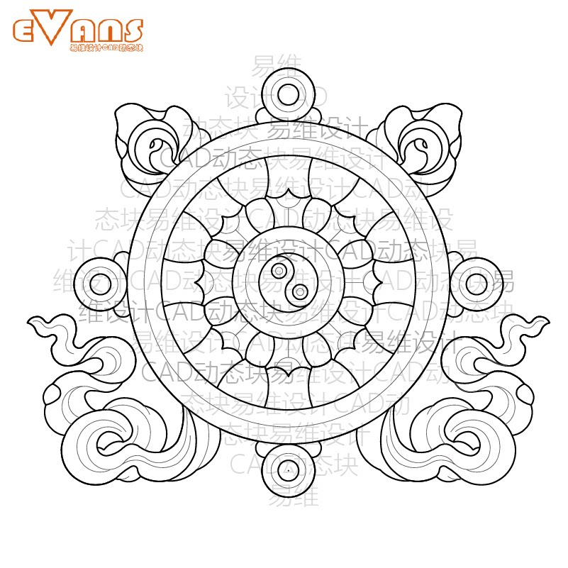 佛教八宝精品图案cad文档动态图块法螺宝伞2d