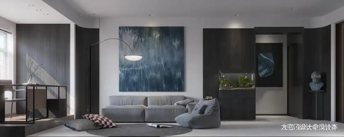 无彩色的高光时刻极致高级感的冷色空间客厅背景墙现代简约客厅设计