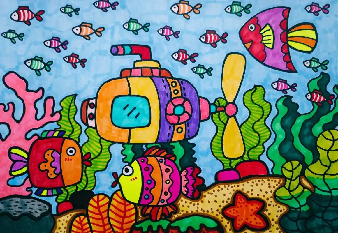 海底世界儿童简笔画海底世界主题画