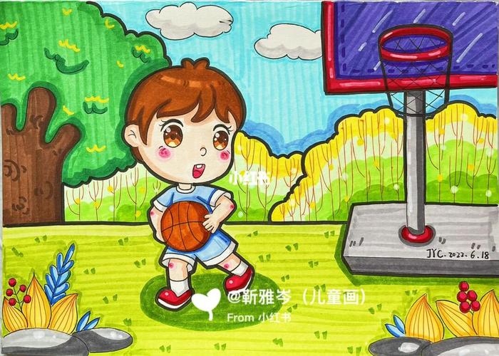 打篮球的简笔画儿童画