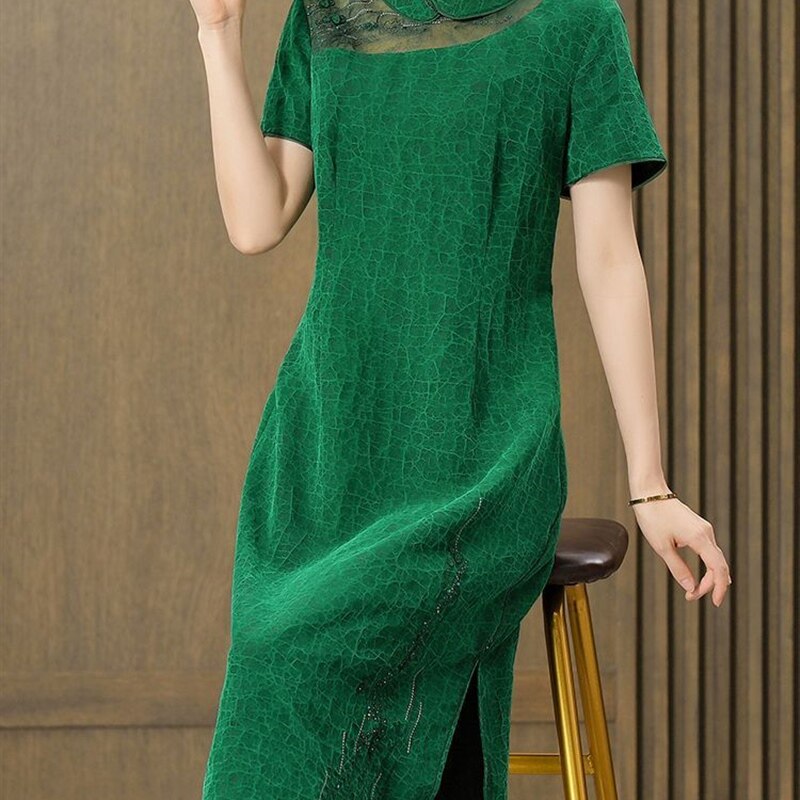 贵妇人香云纱真丝连衣裙女2023年新款夏季品牌女装新中式旗袍裙子