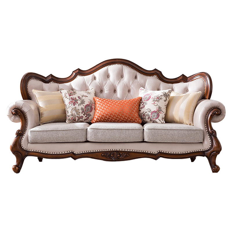 菲拉里图欧式风格客厅真皮沙发整装美式小户型白色实木沙发组合n351