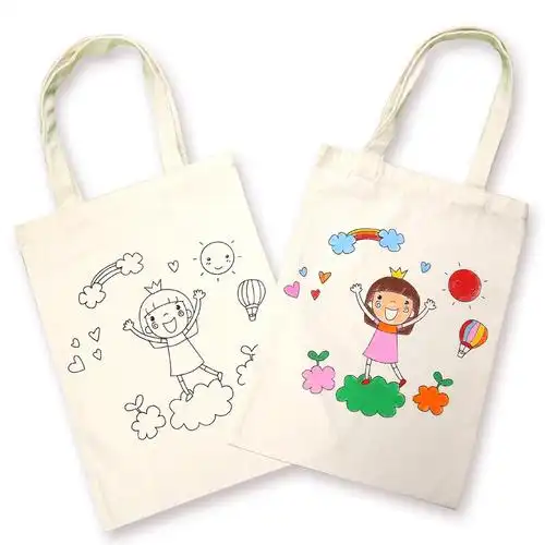 绘画帆布袋diy儿童手绘涂鸦包制作幼儿园手工材料环保棉布手提袋