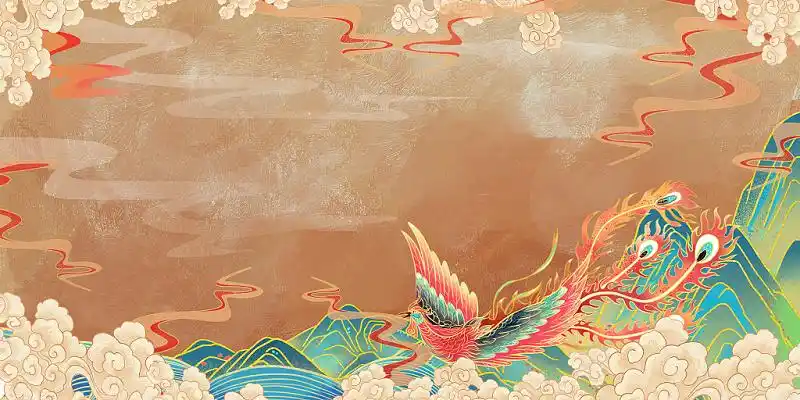 红色中国风敦煌祥云纹理凤凰展板背景敦煌文化纹理祥云