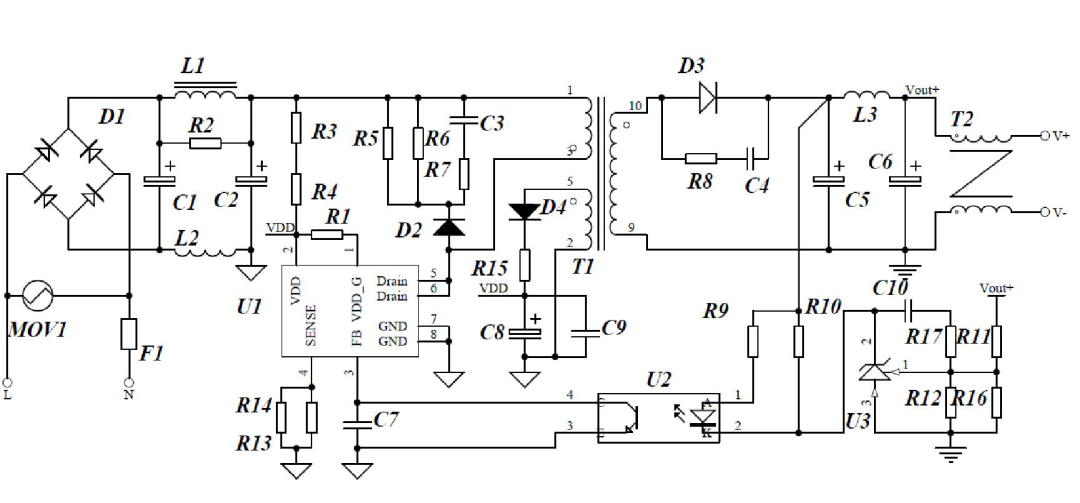5v12a无y电容电源适配器设计cr5243实现高性能低成本