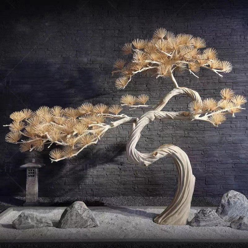 仿真雪松马尾松商场装饰高端松树摆件植物景观造景松树实木雕刻树