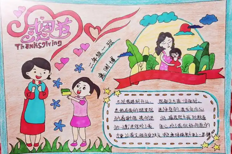 高新区第八小学——二年级一班书香中队感恩节手抄报集