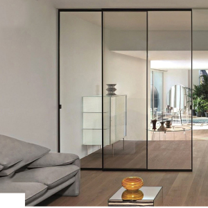 厨房推拉门三联动钢化玻璃移门铝合金阳台极窄吊轨客厅隔断门定制