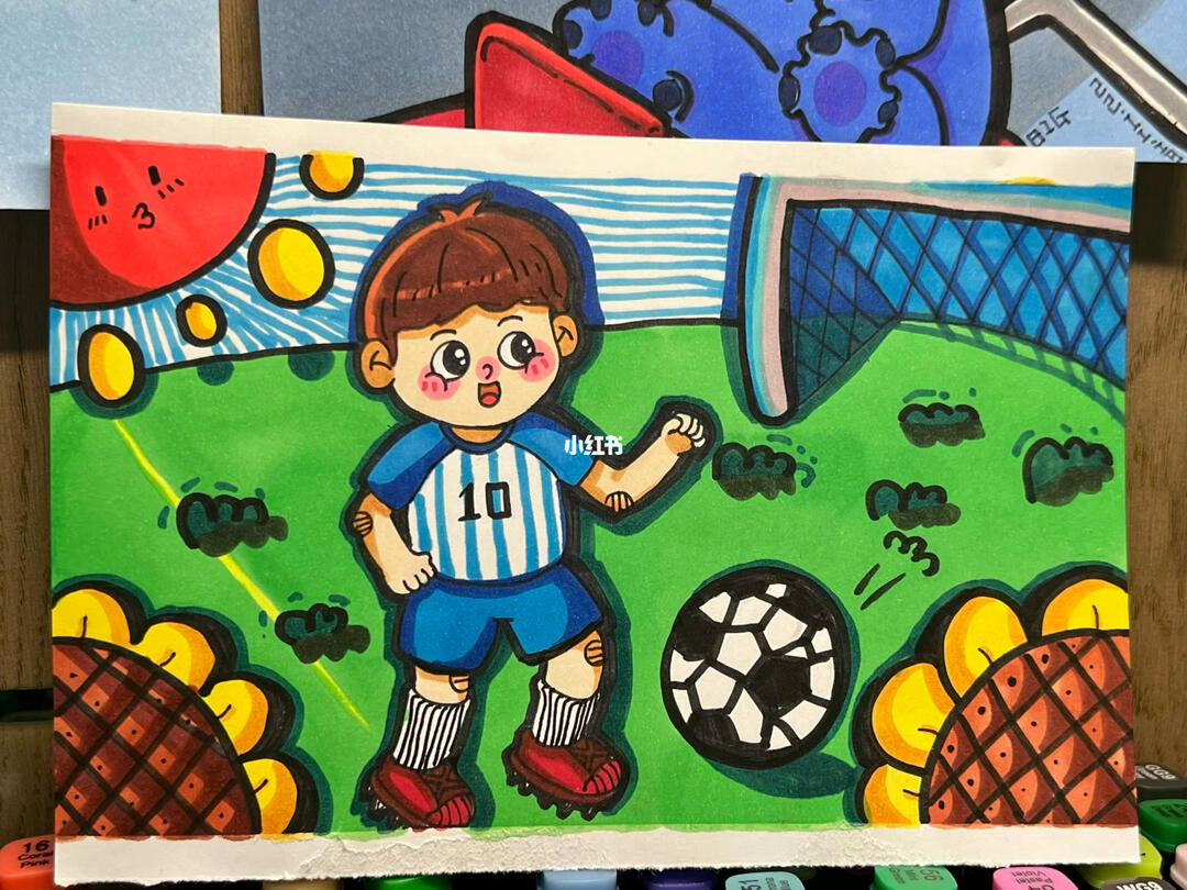 儿童简笔画小朋友踢足球