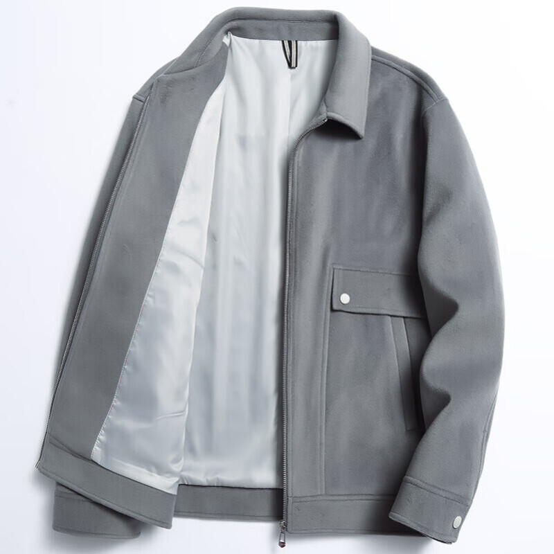 罗蒙男士短夹克秋冬季新时尚休闲上衣潮流翻领仿麂皮绒外套外套