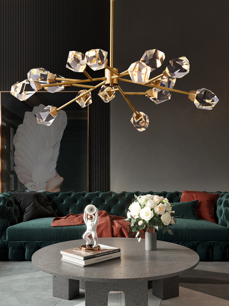 后现代轻奢全铜吊灯简约北欧客厅水晶吊灯餐厅卧室样板房钻石灯具