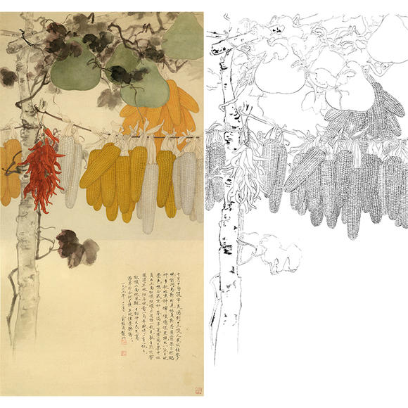白描底稿-工笔玉米-俞致贞农村小景-hv09
