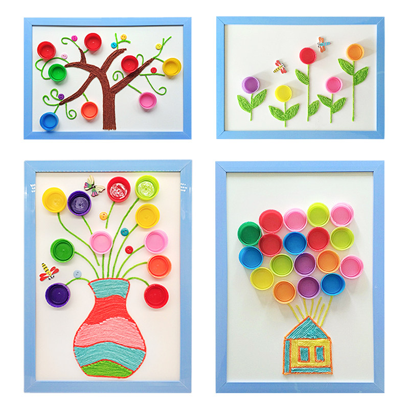 废物利用环保diy玩具手工课材料矿泉水饮料瓶盖手工创意粘贴类