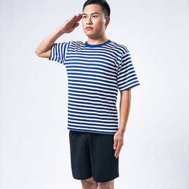 体能训练服套装男短袖短裤 夏季条纹海魂衫学生体能运动圆领t透气