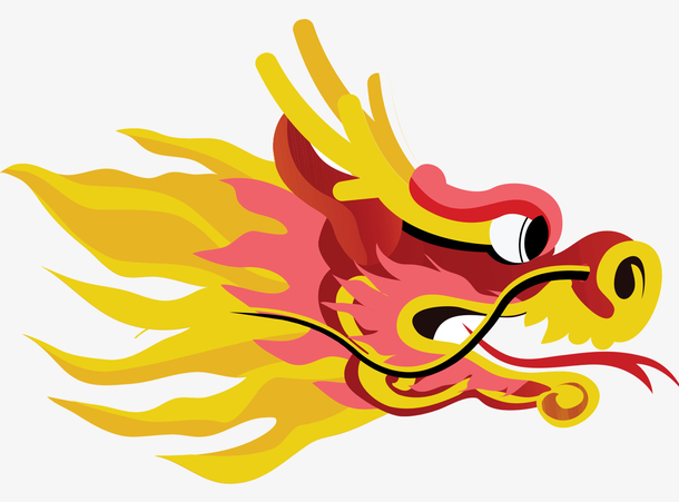 黄红色手绘龙头设计