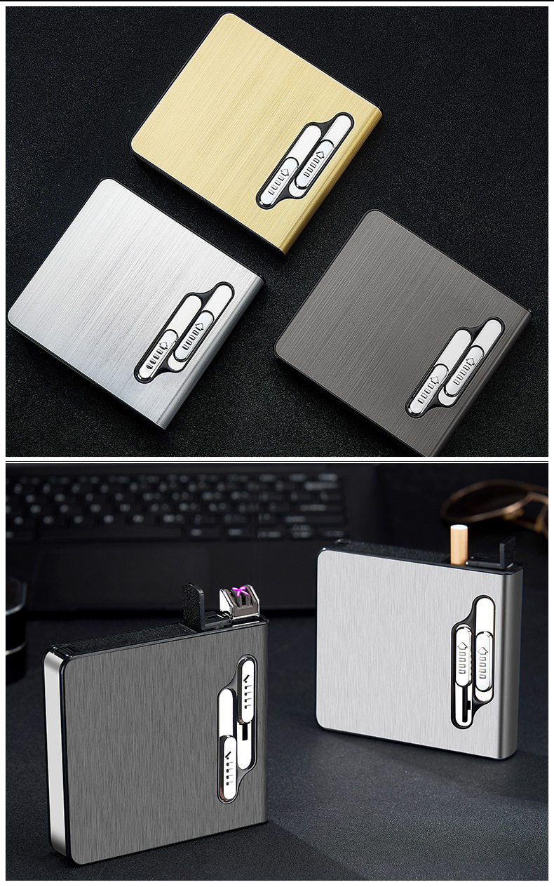 hdb02二十支装充电打火机烟盒 男士脉冲双电弧烟盒 跨境热卖