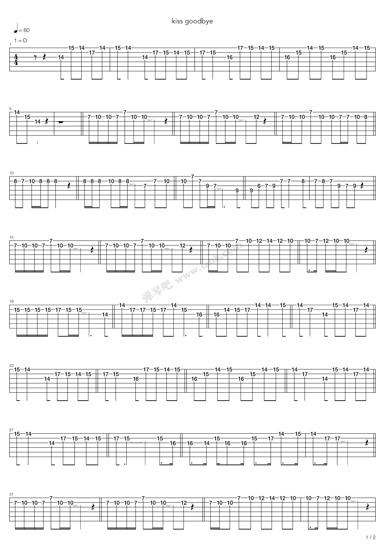 《kiss goodbye》,王力宏(六线谱 吉他谱吉他谱 第1页