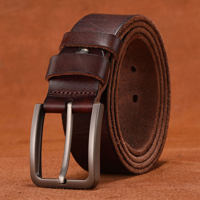 皮带男真皮针扣头层纯牛皮腰带男士青年复古休闲韩版中年牛仔裤带