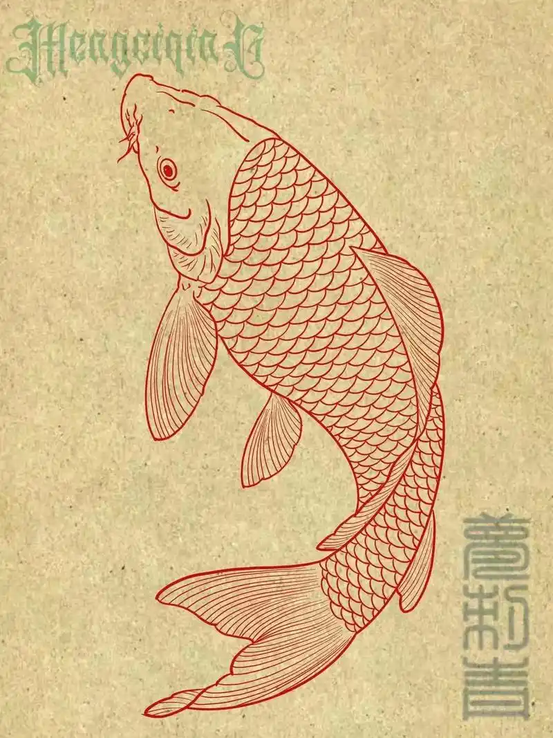 日式老传统鲤鱼的画法教程以及要领.#纹身手稿 #手稿分享 # - 抖音