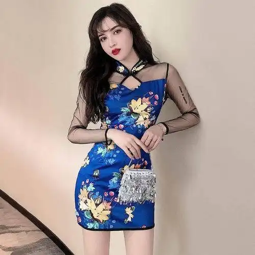 衣服女装印花短裙旗袍修身连衣裙大佬