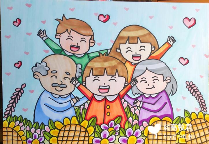 儿童简笔画一家人手牵手