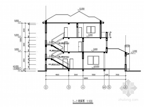 某3层砖混坡屋顶个人别墅建筑结构设计图