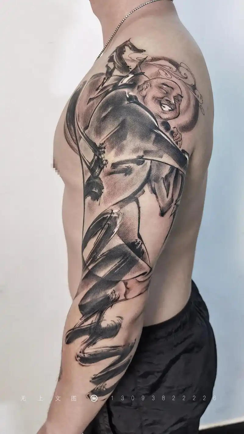 手臂弥勒纹身.无上出品|《大笑弥勒》 咧嘴大笑,气韵生动,尽 - 抖音