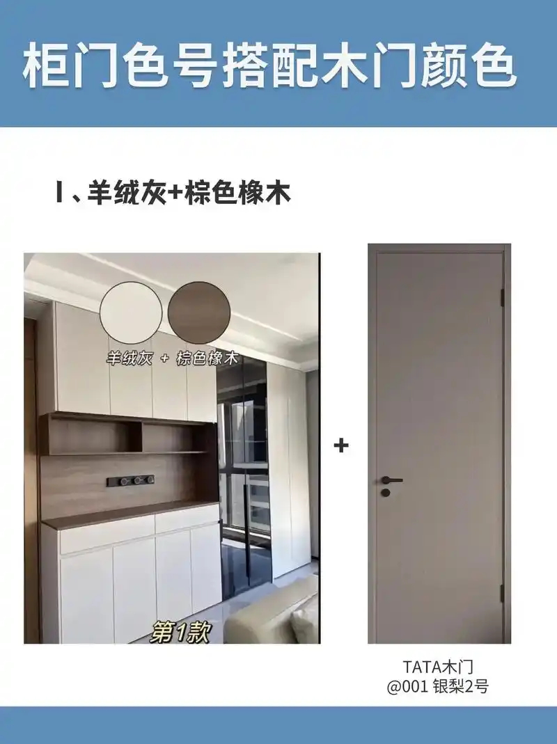 柜门色号搭配木门颜色.珊瑚白 甲米胡桃 米白 原木纹 卡其灰 - 抖音