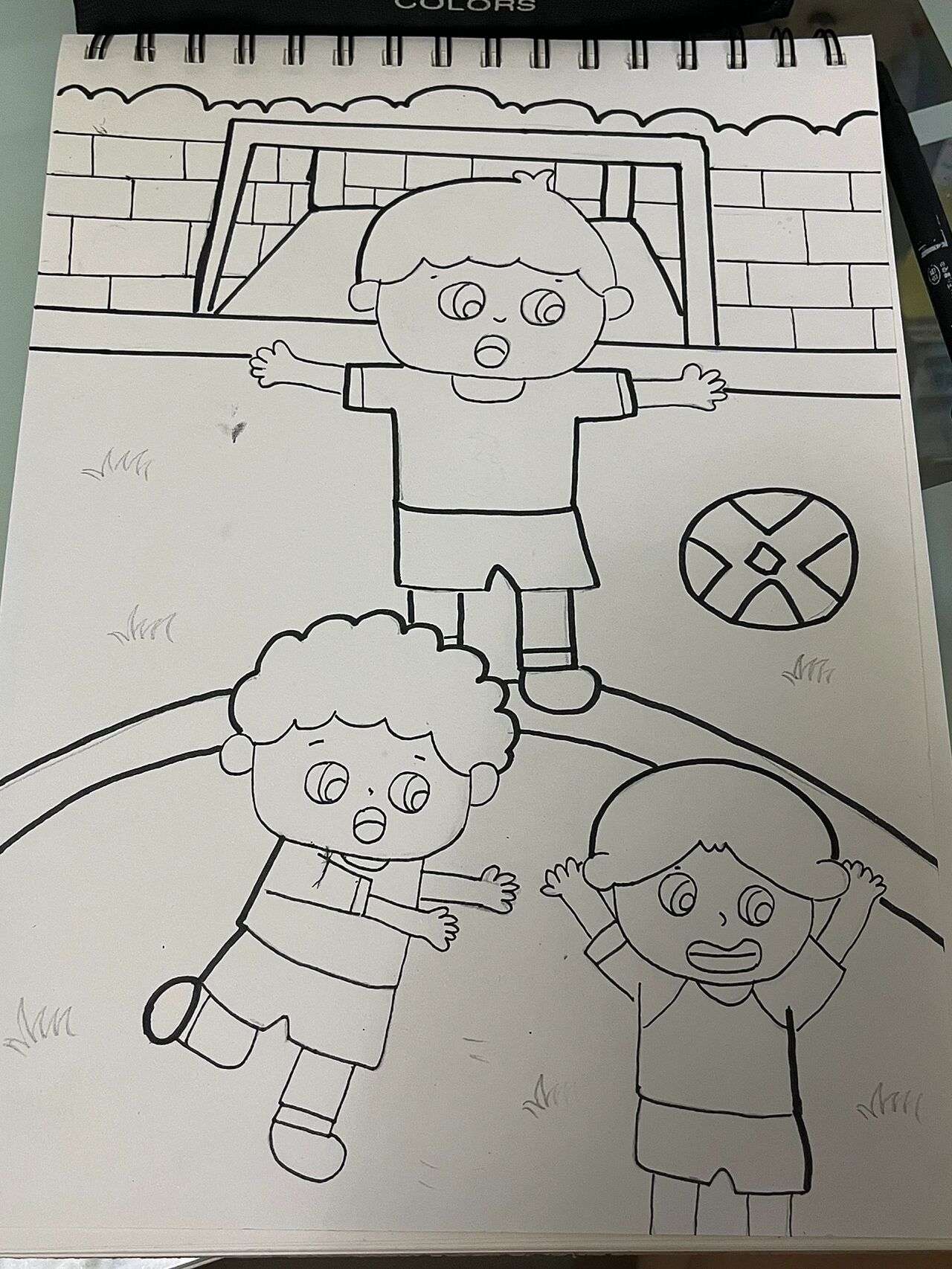 儿童画 简笔画 一起踢球吧7115 最开心的事,就是跟朋友一起去踢球