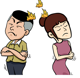 手绘人物卡通 夫妻 吵架 离婚 生气
