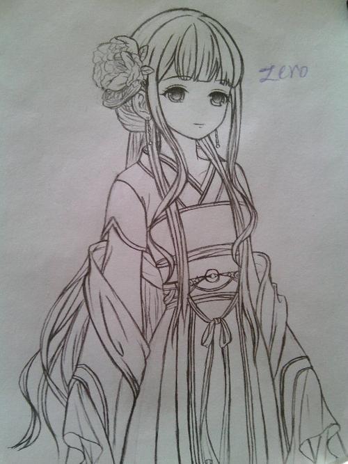 长头发古装人物女孩简笔画手绘