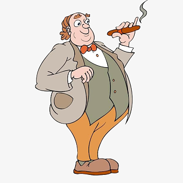 卡通抽雪茄的富人老板插画免抠