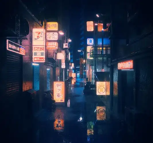 赛博朋克霓虹街道场景霓虹灯水渍临摹练习