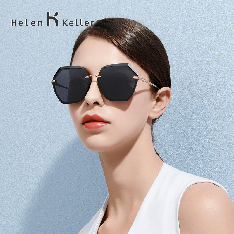 海伦凯勒太阳镜2019年圆脸大框时尚潮流偏光墨镜h8827