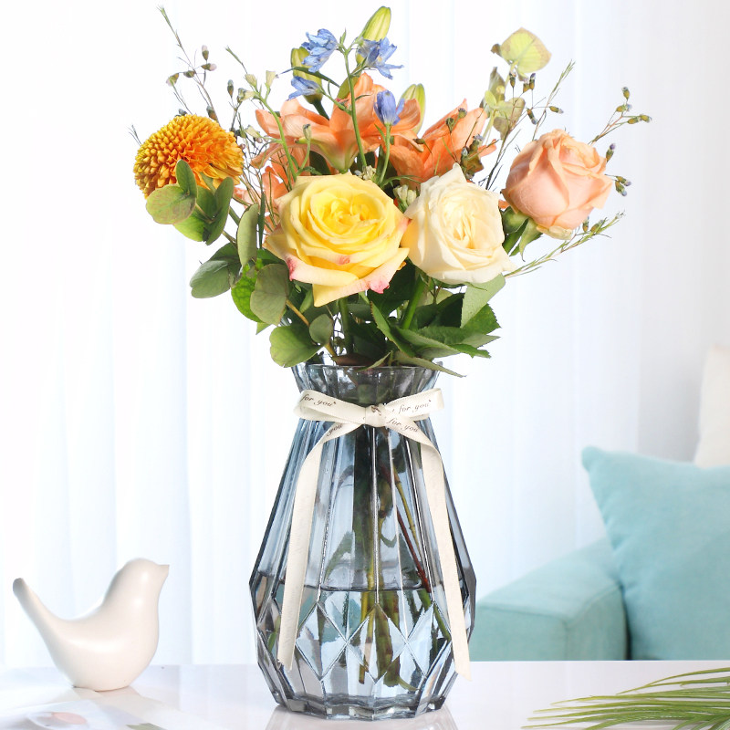 插花客厅花器玻璃瓶百合玫瑰明水三件透明花瓶花瓶