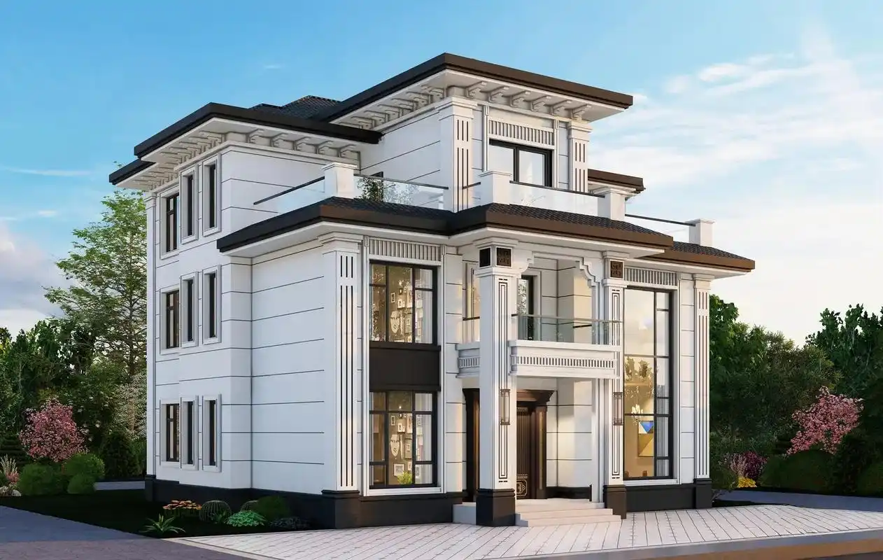 欧式自建房外墙效果图设计,新中式自建房外墙效果图设计,现代风格别墅